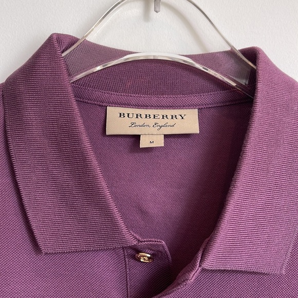 SOLD Burberry Polo in Plum Purple with gold button and gold patch logo on chest - Picture 2 of 3